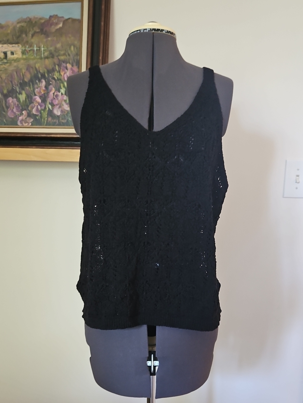 a new day Black Crochet V-Neck Tank Top